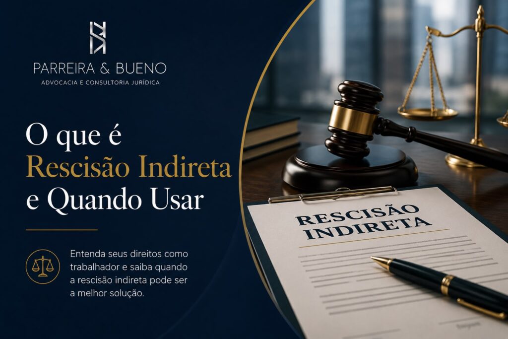 Imagem ilustrativa sobre rescisão indireta no Direito do Trabalho, tema abordado pelo Parreira & Bueno Advocacia e Consultoria Jurídica.